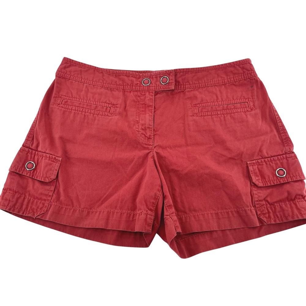 Ann Taylor LOFT Womens Red Cotton Cargo Shorts Size 6 Utility Casual Summer